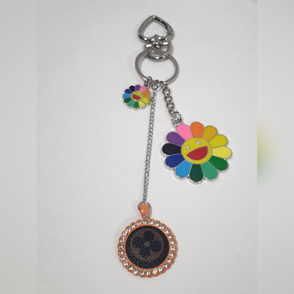 Louis Vuitton Canvas Marakami Flower Sun Keychain Silver
